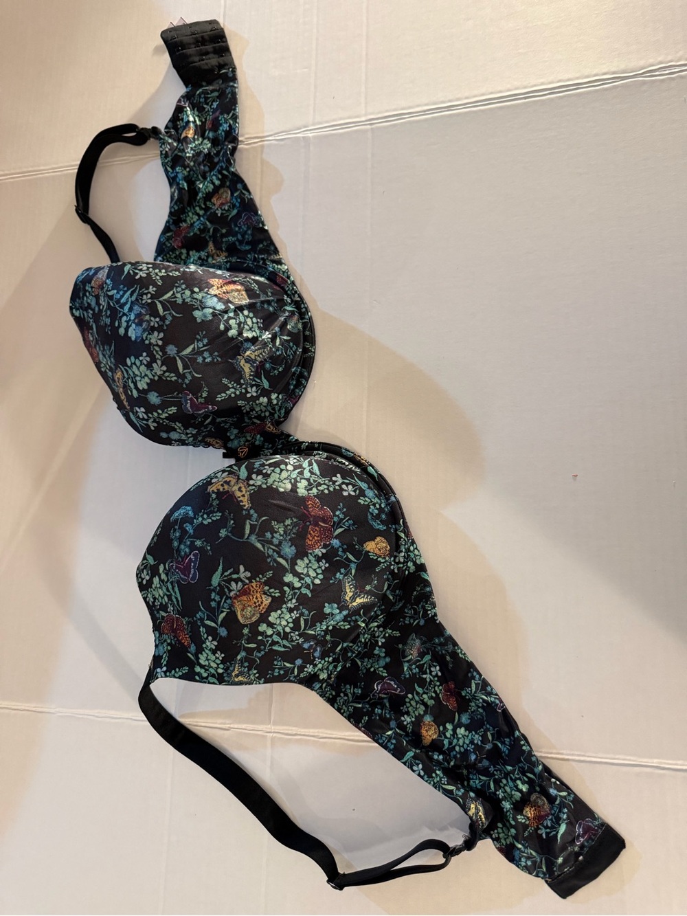 Victoria's Secret Black Bra with Teal & Multicolor Floral Print